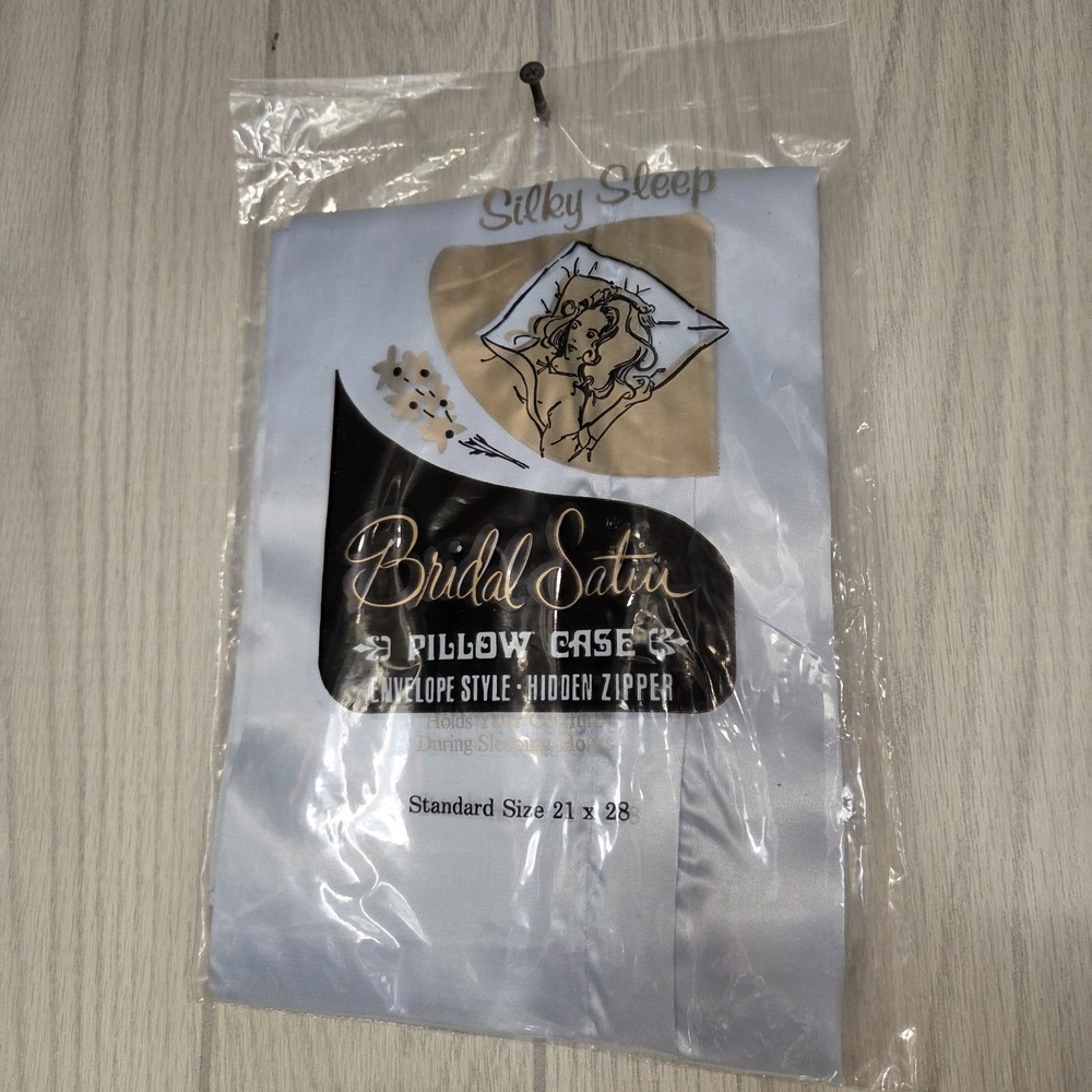 Vintage SILKY SLEEP Bridal Satin Pillow Case Std Size 21X27 NOS Pale Blue